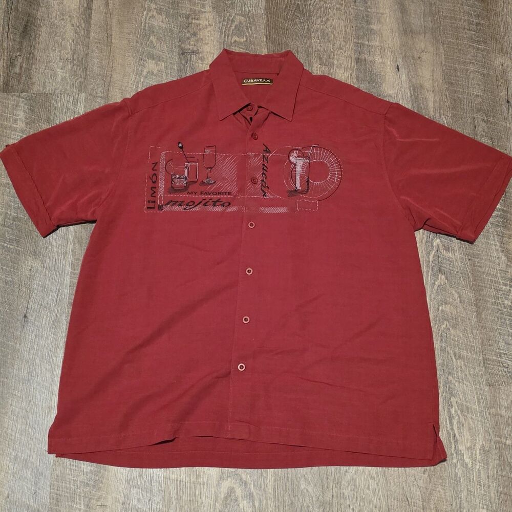 Cubavera Men's Shirt Limon Mojito My Favorite Embroidery Casual Rare Size XL Red
